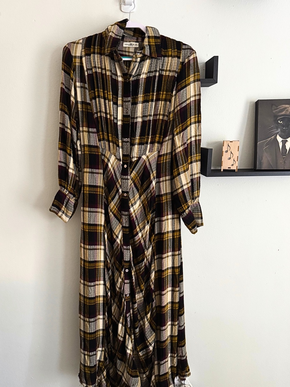 Natural Life Plaid Button-Front Maxi Dress in Black and Brown